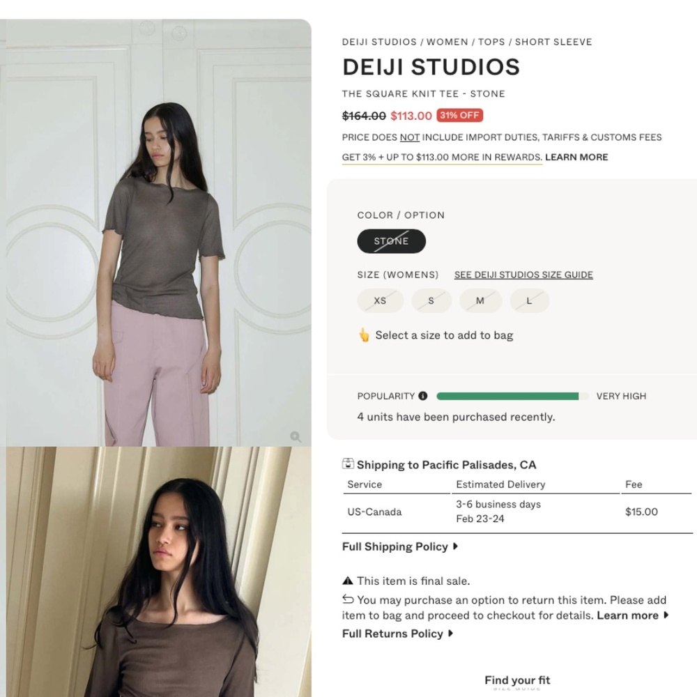 DEIJI STUDIOS The Square Knit Tee In Stone NWT with Flaws XS Read - Picture 5 of 16